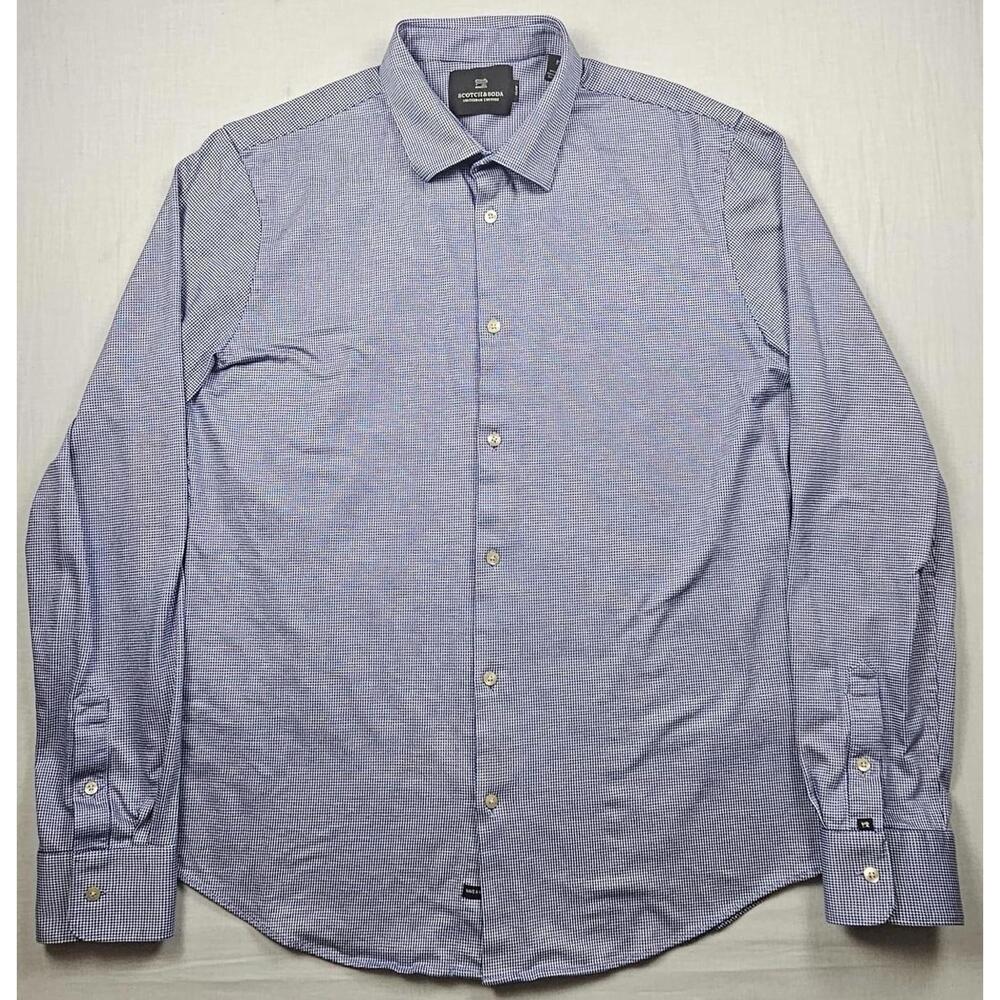 Scotch And Soda Slim Shirt Mens Size Large Blue Check Button Up Long Sleeveβ
